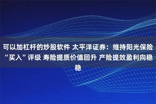 可以加杠杆的炒股软件 太平洋证券:维持阳光保险“买入”评级 寿险提质价值回升 产险提效盈利向稳
